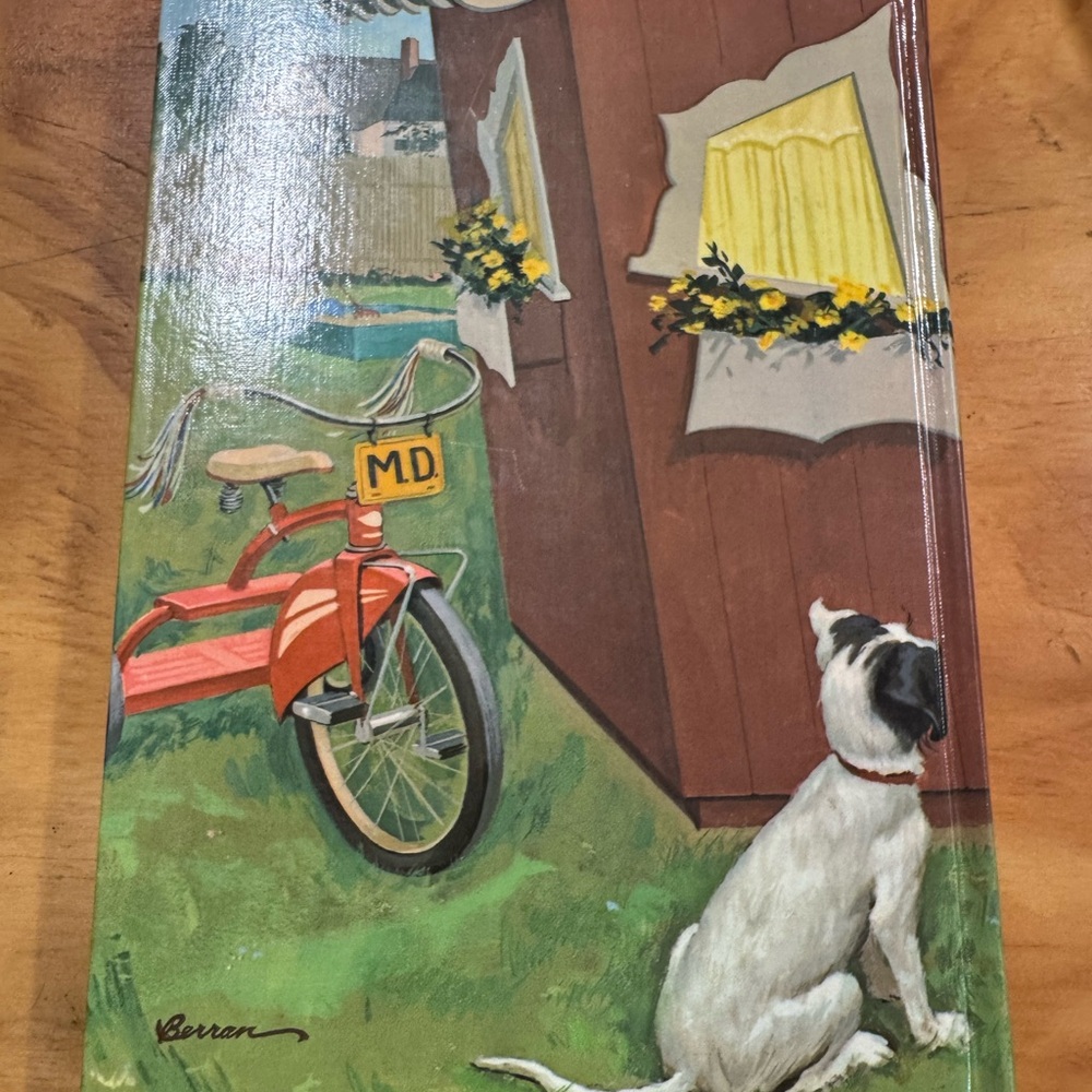 Vintage Art Print with Red Tricycle and Dog